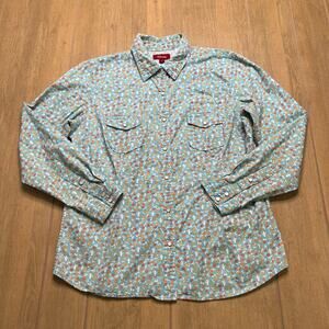 Panhandle Slim Western Shirt Women’s Large Floral Cactus Snap Button Turquoise